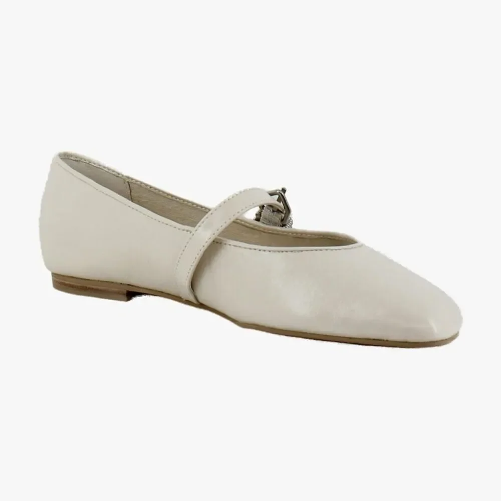 Dolce Vita Ivory Leather Mary Jane Flats with Silver Buckle
